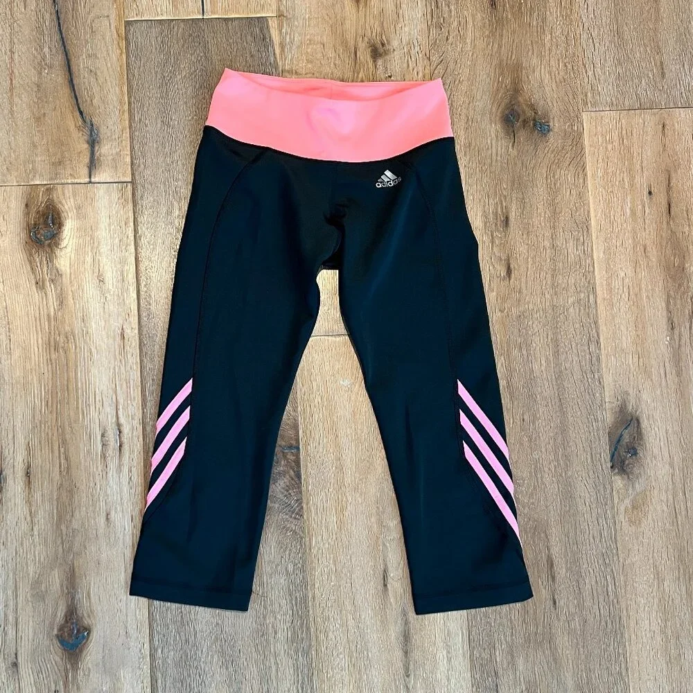 Adidas Leggings Dark Gray with Pink Trim TWO Pairs Size S - Picture 2 of 6